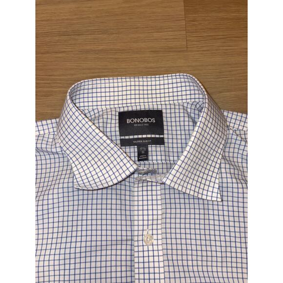 Bonobos Wrinkle free mens tailored slim fit 17 1/2 by 35 checked plaid - Picture 4 of 4